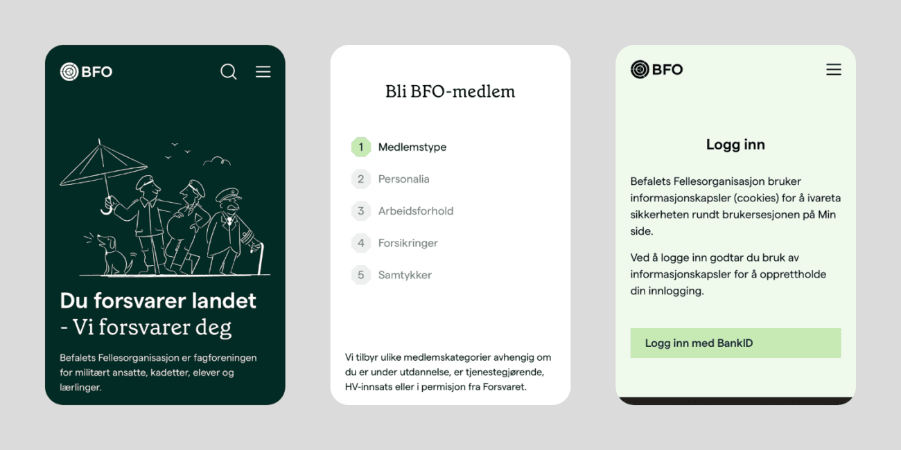 Skjermbilder av BFO.no på mobil